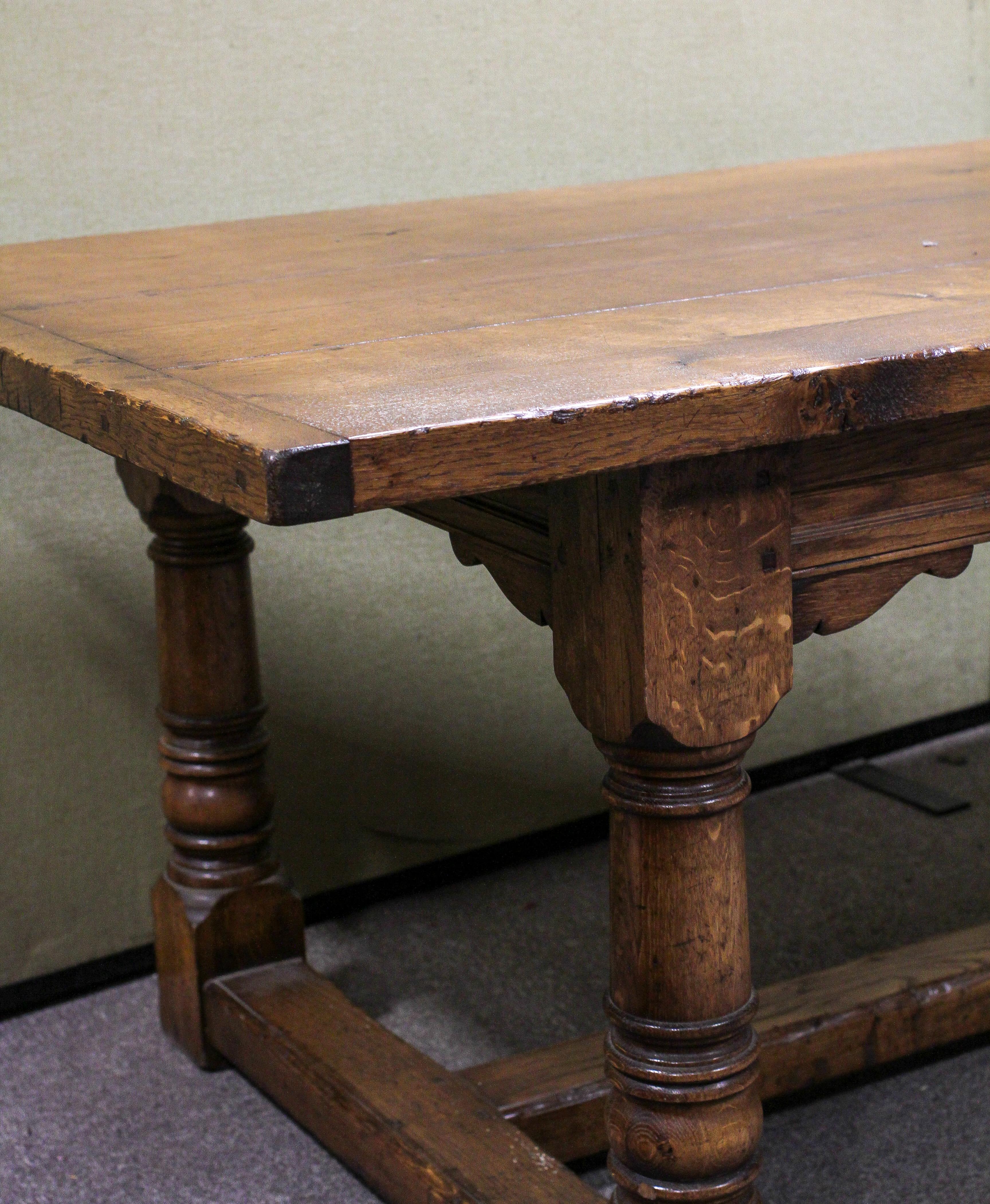 A large oak refectory table, on four large turned supports joined by plain stretchers, - Image 3 of 3