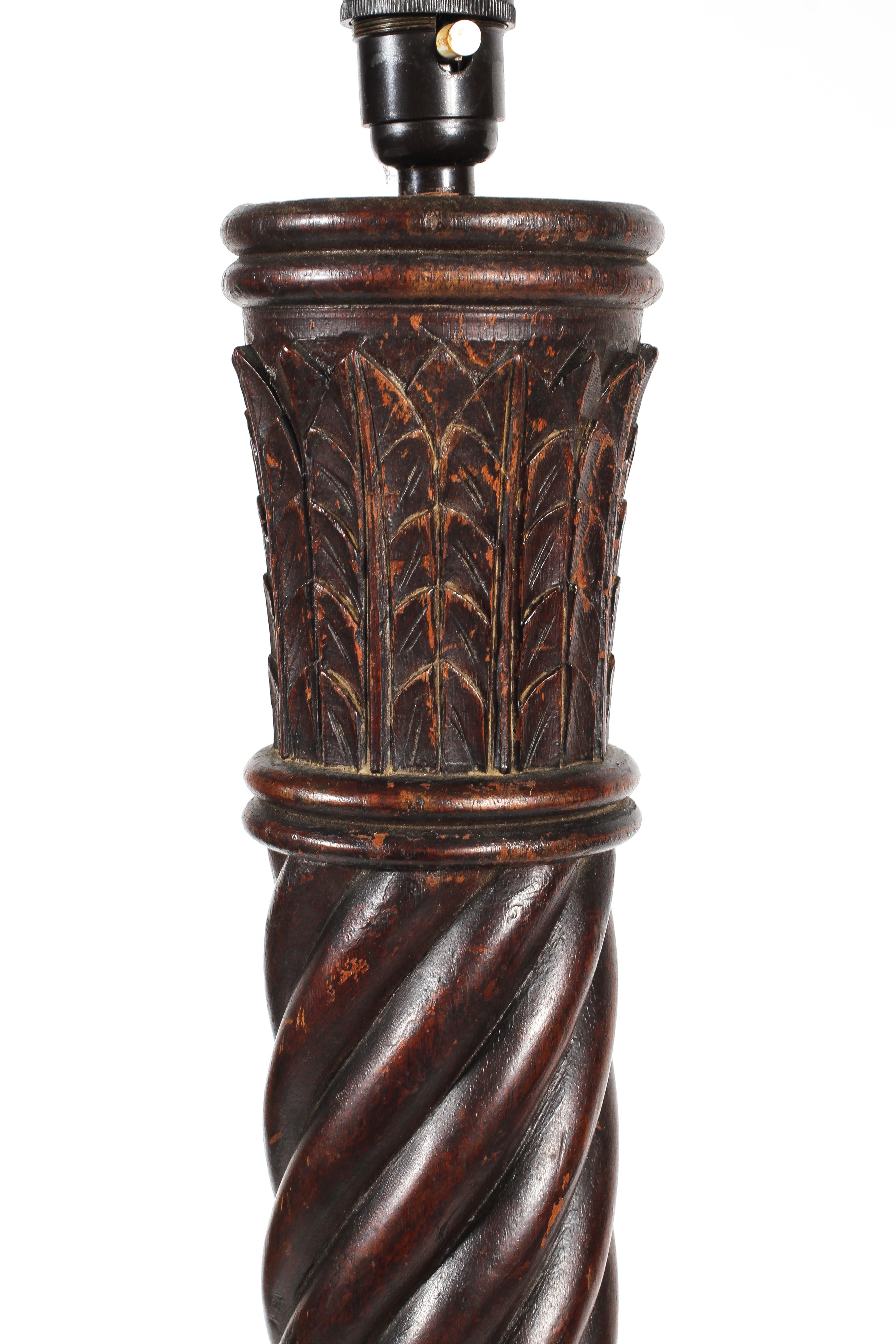 A mahogany 'bed post' standard lamp with tripod base, - Image 2 of 2