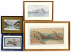 HM Carter, Two Continental mountain and lake scenes, signed lower left, watercolours,