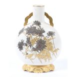 A Royal Worcester Old Ivory Moon Flask, date code Y, with gilt aesthetic style floral decoration,