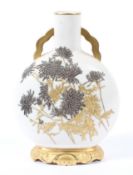 A Royal Worcester Old Ivory Moon Flask, date code Y, with gilt aesthetic style floral decoration,