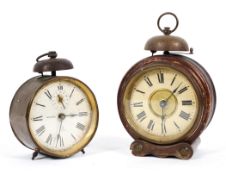 Two vintage alarm clocks, early 20th century, comprising: an Ansonia Clock Co.