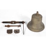 A J Warner & Sons Ltd (London) bronze school bell, dated 1903, with bracket, hook and fixtures,