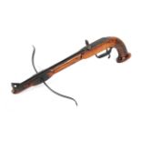 An antique hunting cross bow, with metal mount stamped IOH/CONTRINER above a shield,