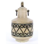 A large 20th century vintage Italian pottery Alvino Bagni lamp base, with incised scroll decoration,