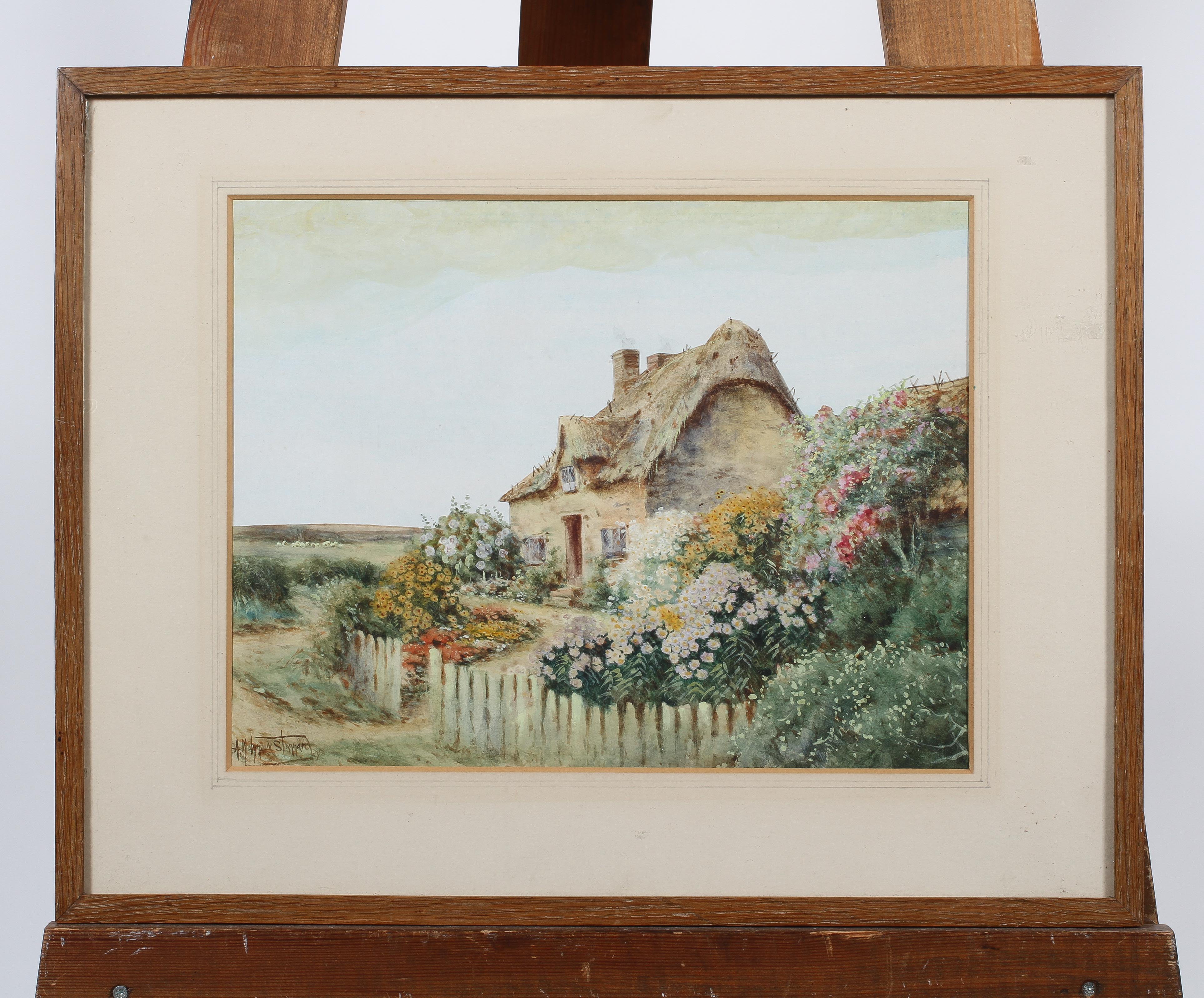 Alexander Molyneux Stannard (1898-1975), watercolour of a cottage and flower garden, - Image 2 of 4