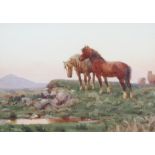 William Evans Linton, 'Dartmoor Ponies', watercolour, signed and dated, framed and glazed,