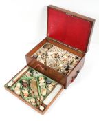 A Victorian mahogany collector's box containing seashells and stones,