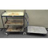 An industrial three tier metal trolley, 100cm x 84cm x 48cm,