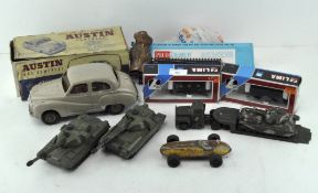 A collection of vintage die cast vehicles