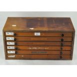 A six drawer plywood printers cabinet with fitted drawers,