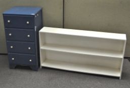 A blue painted narrow chest of four drawers