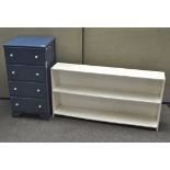 A blue painted narrow chest of four drawers