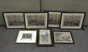 A selection of prints, including a set of four hunting scenes after Alken,