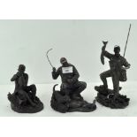 Three bronze effect figures of fishermen,