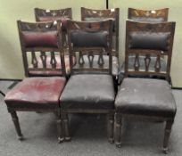 A set of six late 19th/early 20th century dining chairs, raised on turned supports,