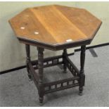 A Victorian Mahogany octagonal occasional table, raised upon turned supports,