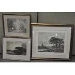 Three 20th century prints, one depicting a countryside scene signed 'George Allen',