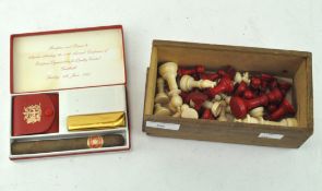 An ivory chess set, 1920s, in white and red, complete,