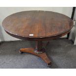 A Victorian mahogany breakfast table with circular tilt-top, on tripod base,