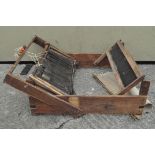 A wooden mounted weaving loom,