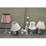 Seven assorted table lamps, including two in marble-onyx,