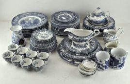 An extensive collection of blue and white ceramics,