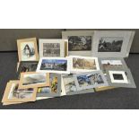 A collection of mounted prints, including works by Monet,