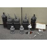 A selection of 19th & 20th century hanging lanterns, all with pierced metal frames and glass panels,