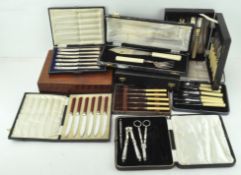 A large quantity of silver plated flatware, including cutlery and bowls, a fish set,