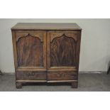 A 19th century mahogany cabinet, two doors opening to reveal two short drawers over two shelves,