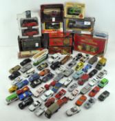 A collection of Die cast model vehicles, including examples by Matchbox, Burago, Corgi and others,