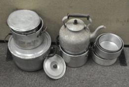 A selection of Aluminium and metal cooking pots,