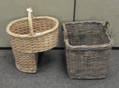 A wicker stair basket with handle and another