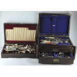 Two part-canteens of cutlery in wooden boxes,