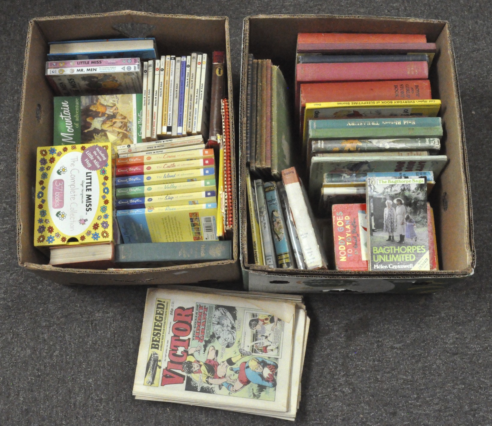 Two boxes of Enid Blyton books, including Noddy books,