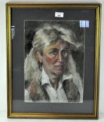 Pastel portrait of a woman, glazed and framed,