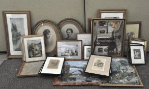 A large quantity of pictures and prints, including needlework examples,