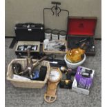 An assortment of items to include a modern record player, Sat Nav,