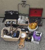 An assortment of items to include a modern record player, Sat Nav,
