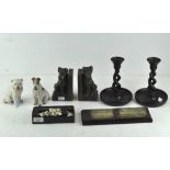 A selection of assorted collectables, to include a pair of barley twist candle sticks,