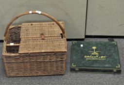 A wicker basket and a velvet box