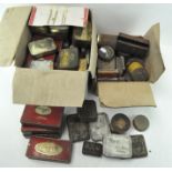 A large quantity of empty vintage tins, including tobacco,