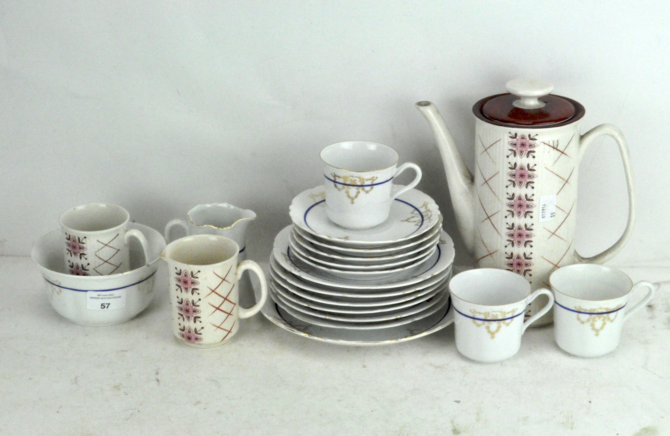 An Epiag Royal Czechoslovakian part tea set with gilt decoration