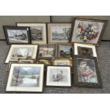 A parcel of gilt framed pictures including prints and photographs