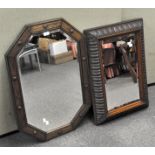 Two oak framed mirrors, one rectangular example,