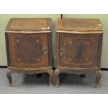 Two French style serpentine bedside cabinets