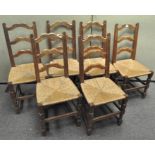 A set of Six rush seat dining chairs,
