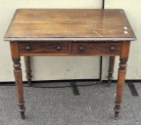 A Victorian mahogany side table, with two short drawers to the front,