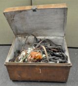 A vintage tin storage trunk, 76cm wide x 52cm high x 54cm deep,
